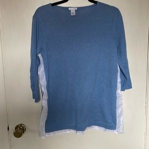 J.Jill lightweight sweater with linen underlay. Petite small. Baby blue& white
